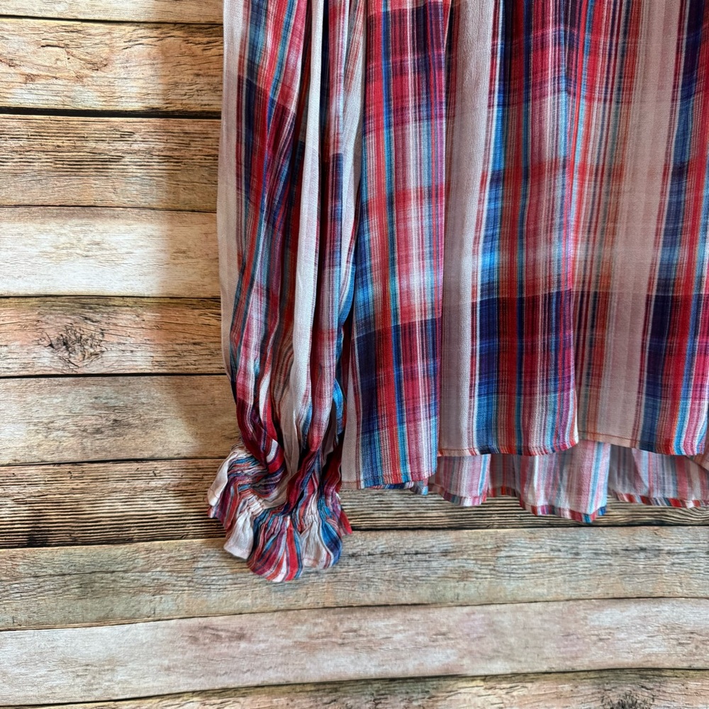 Blank London Women's Miranda Flowy Peasant Top in Rainbow Plaid Size Small - Picture 3 of 9